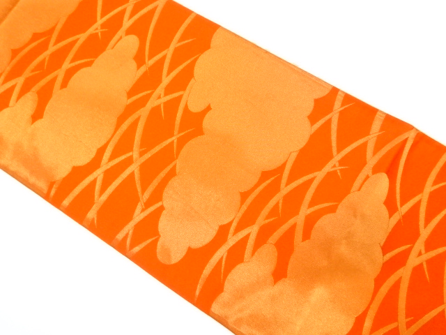 アンティーク　芝草に雲模様織り出し　リバーシブル全通袋帯（着用可）